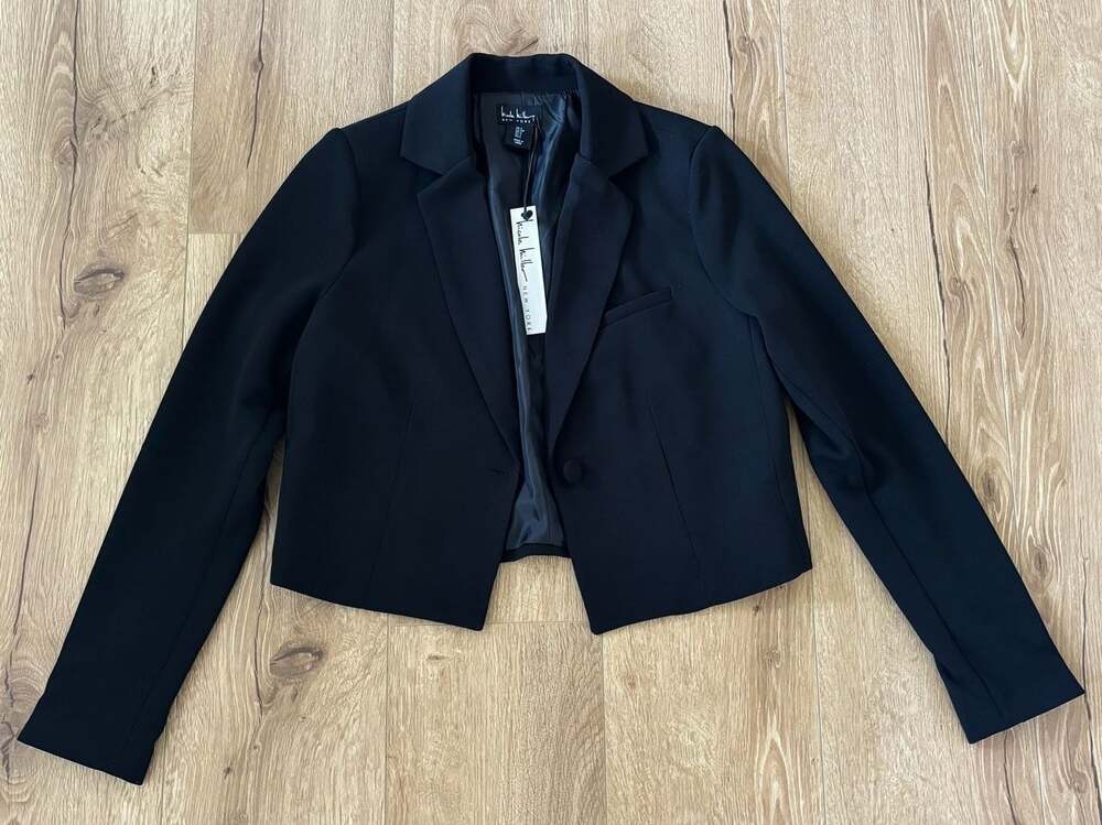 NWT Nicole Miller New York Women's Black One-Button Cropped Blazer